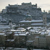 View on Salzburg's city centre with snow
